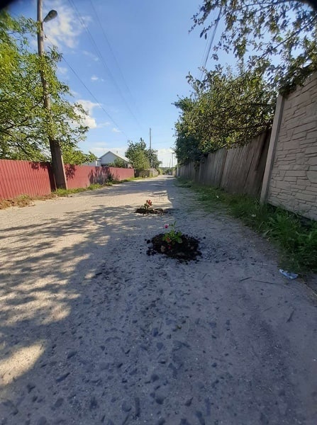На місцях ям жителі висадили квіти і підписали землю