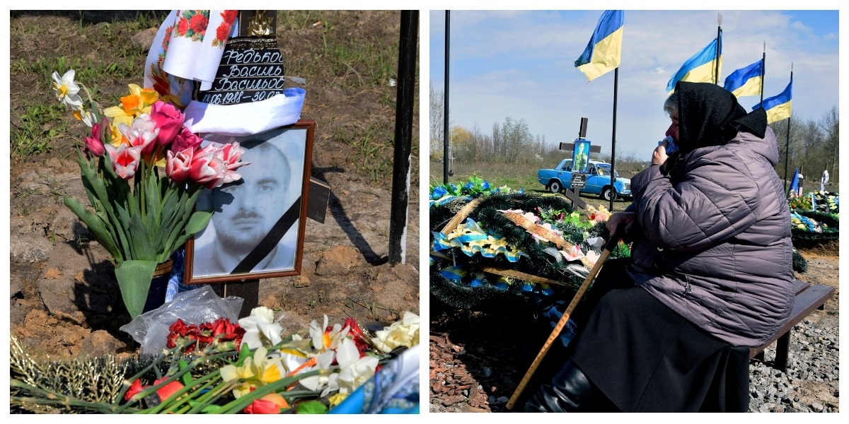 Матір Ольга Володимирівна вмивається слізьми біля могили сина Василя Федьковича, який загинув за вільну Україну